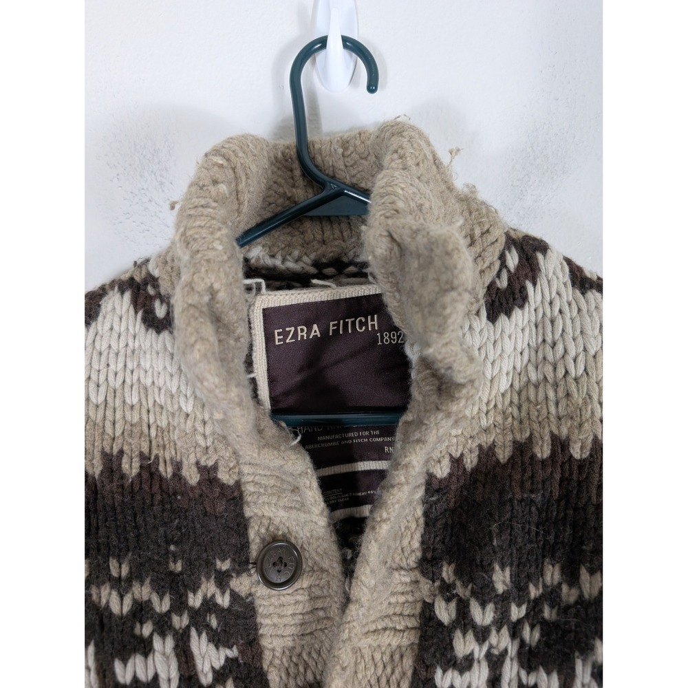 Ezra Fitch Women's Small Abercrombie Hand Knit Wool Fair Isle Cardigan Brown - Picture 5 of 11